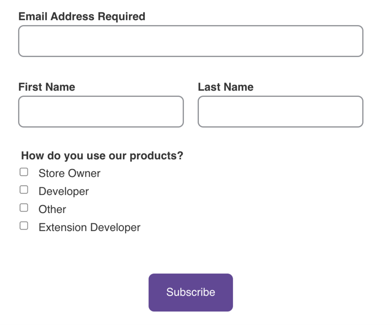 WooCommerce form with checkboxes and short fields